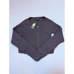 Wild Fable‎ Woman's Small Gray Ribbed Knit Crop Style Full Zip Sweater NWT